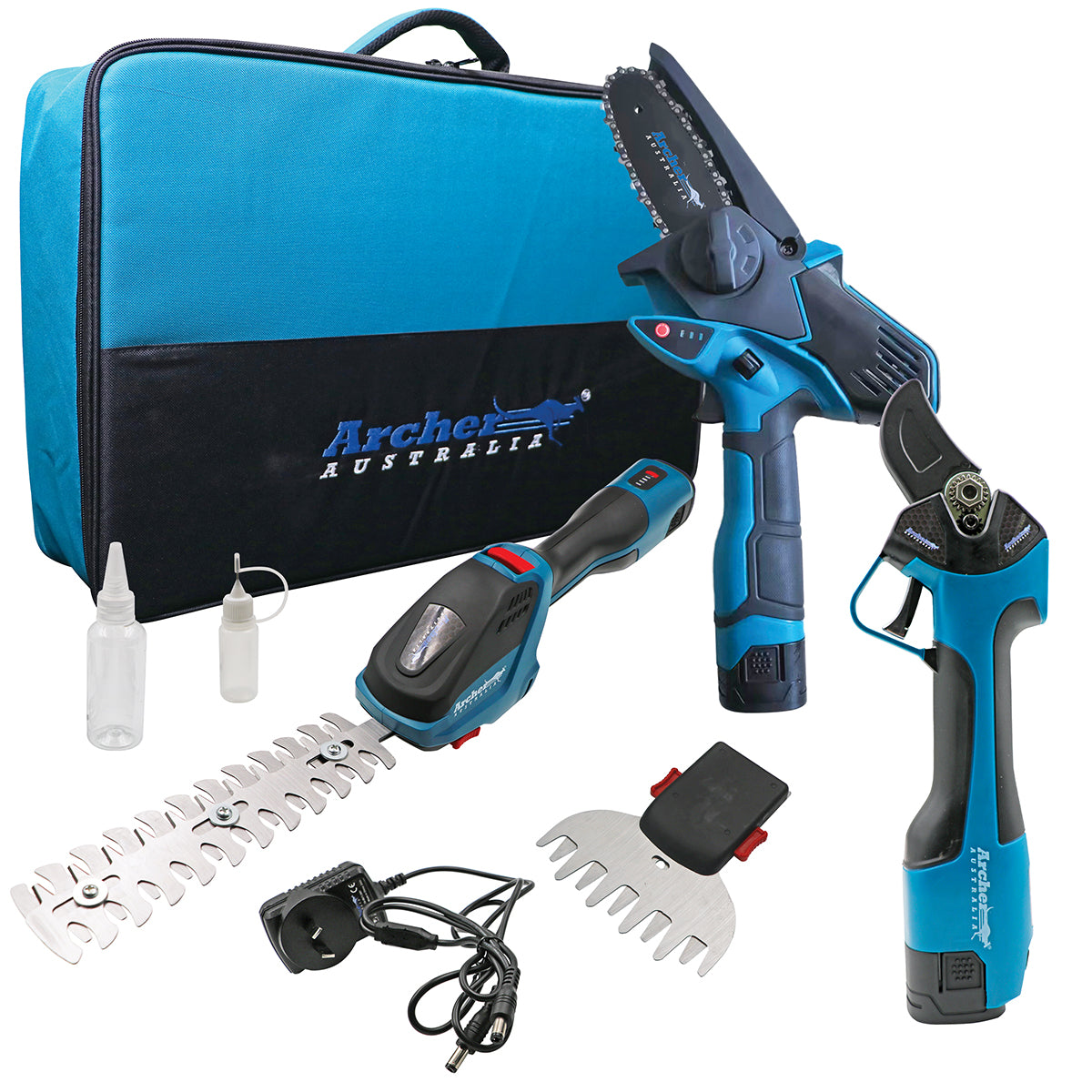 Archer Battery Mini Chainsaw, Pruning Shears &Amp; Grass/Hedge Shears 3pc Kit By Jakmax - featured image - 1
