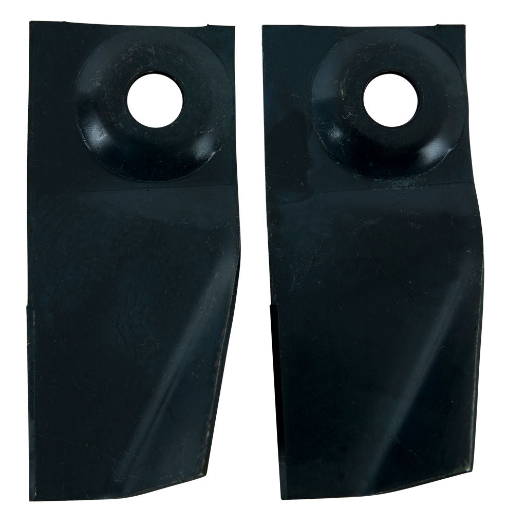 BLD8128 3-1/2 inch domestic swing back mower blade pair with offset bolt hole, skin packed for display