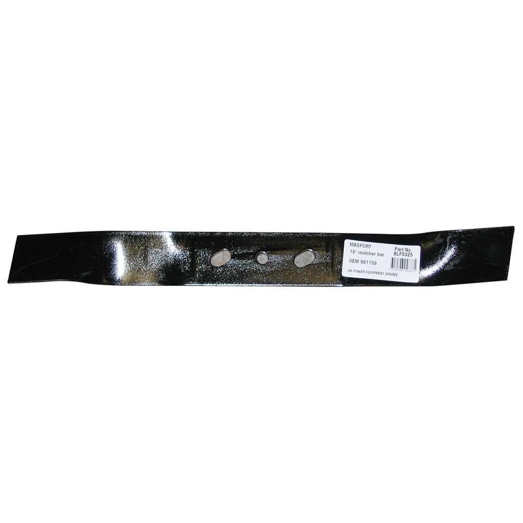 Masport 18 inch mulcher bar blade BLF5325, 457mm steel blade with round centre hole and right hand cut