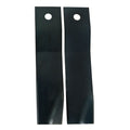 Skin packed pair of 7-3/4 inch swing back mower blades, SKU BLS3817, showing stepped high flute profile and centre hole
