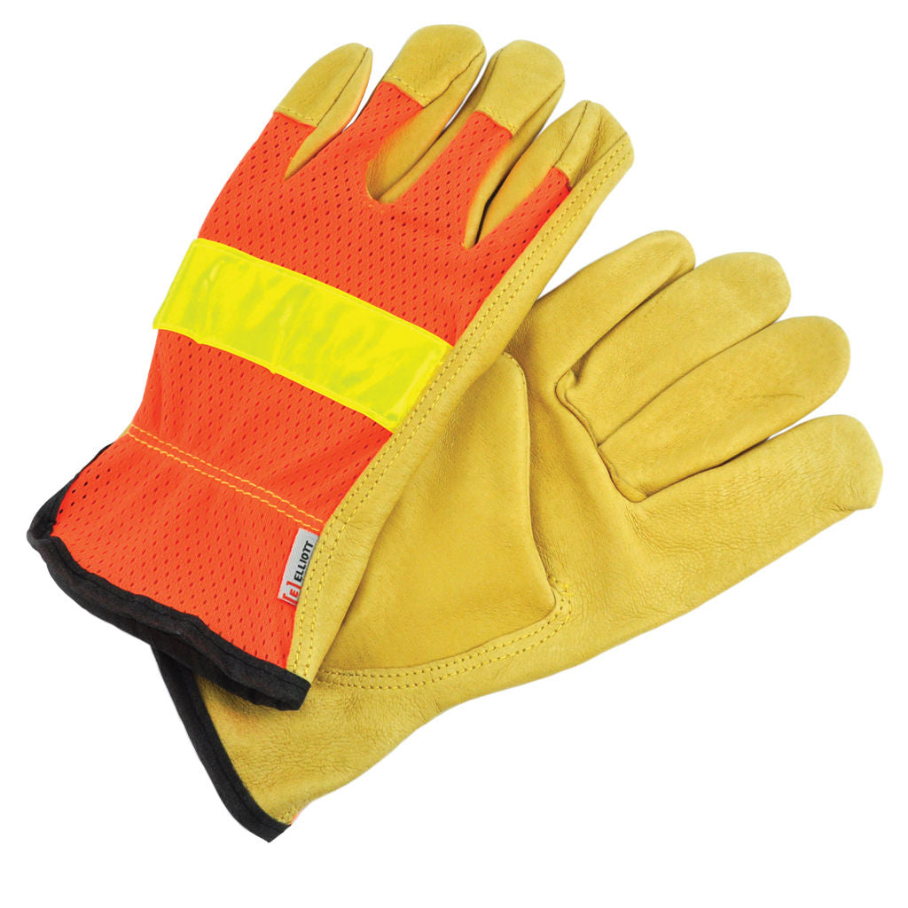 Pair of Western Rigger high visibility riggers gloves, size Large, fluoro orange mesh back with yellow reflective tape and