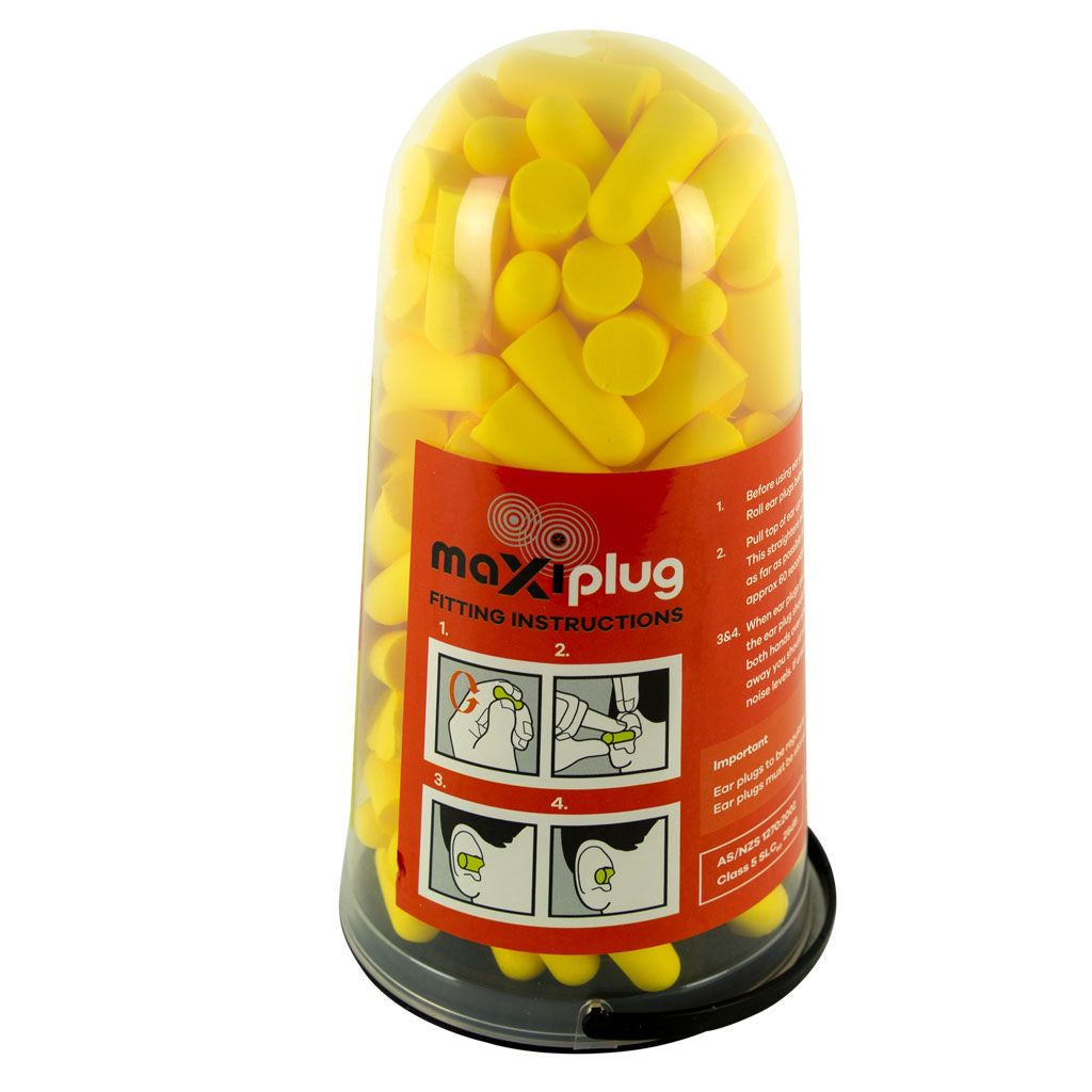 Maxisafe MaxiPlug uncorded disposable foam earplugs, SKU BRG8329, trade pack of 100 individually bagged pairs