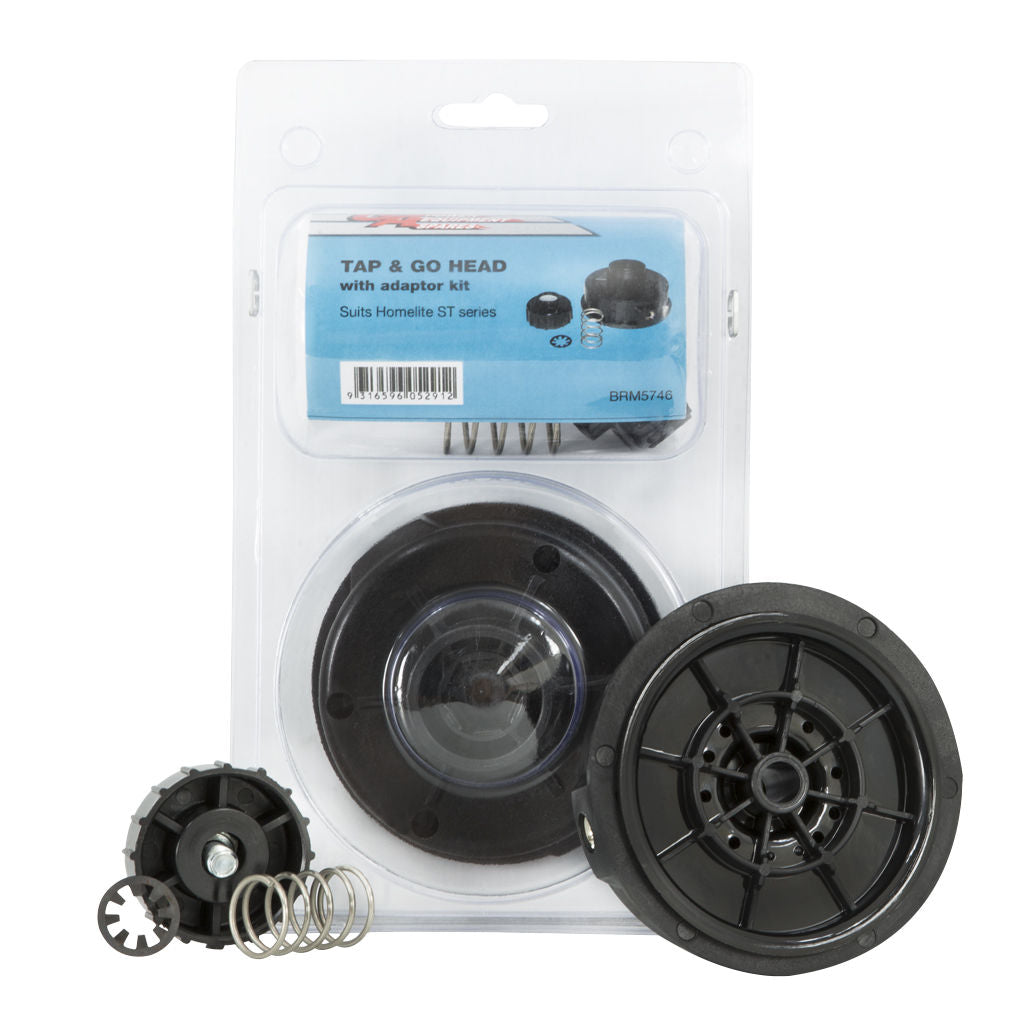 Homelite Tap &amp; Go dual line outlet trimmer head with right hand bump knob, SKU BRM5746