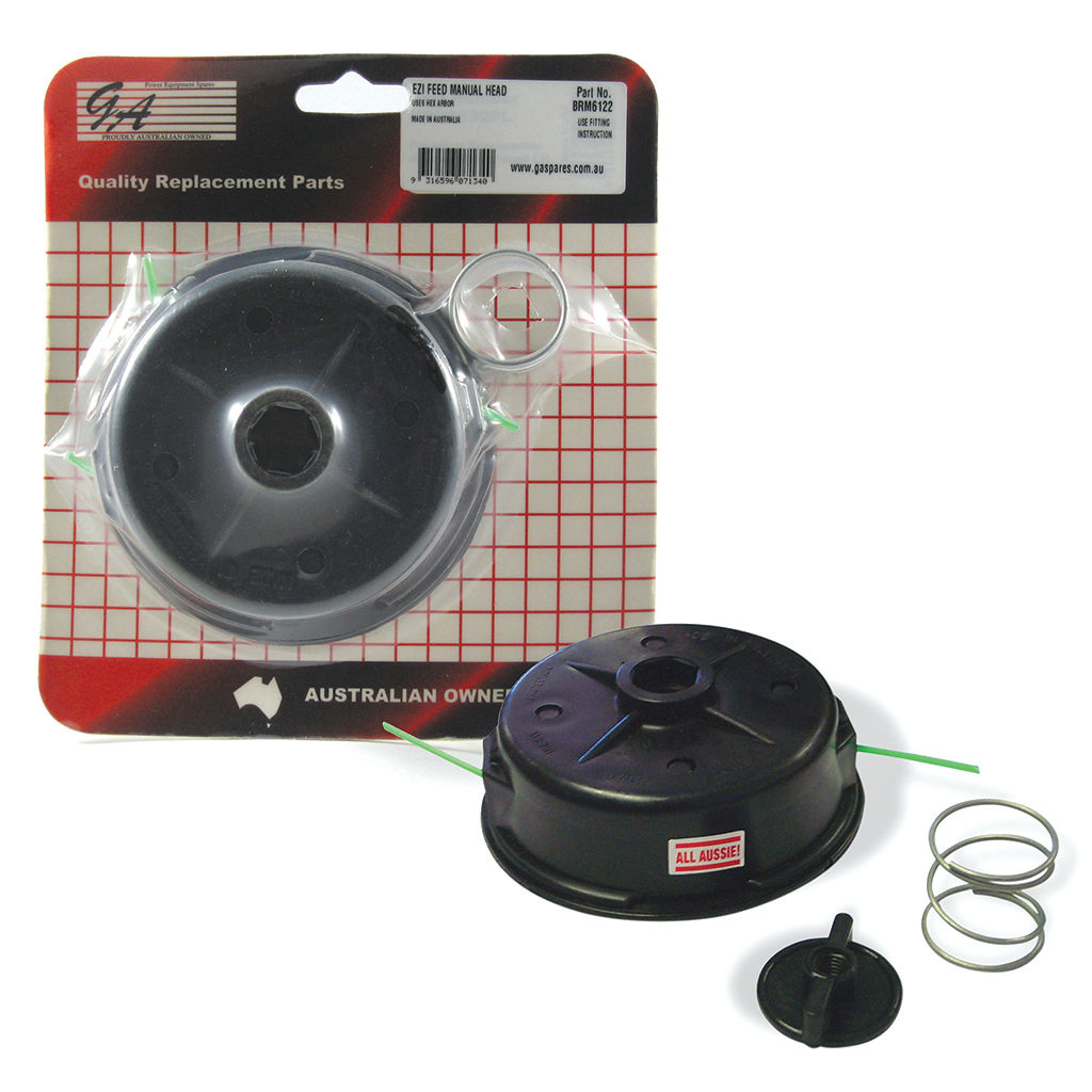Gaspares EZI Feed manual bump feed trimmer head, SKU BRM6122, shown without arbour