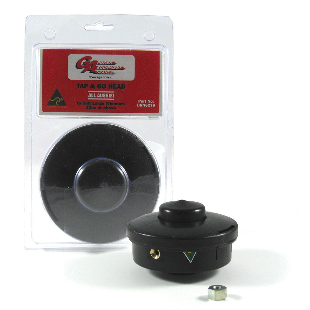 GASPARES Blazer Pro Tap &amp; Go nylon trimmer head, no arbour, SKU BRN6279, shown as a round bump-feed cutting head