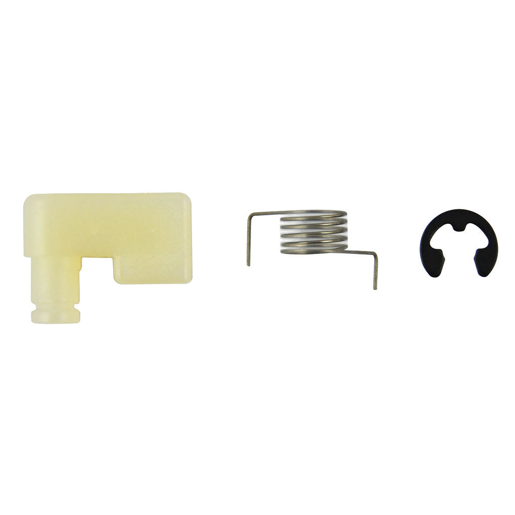 ECHO starter pawl assembly with pawl spring and E-clip, SKU BRR7592, small metal recoil starter replacement parts