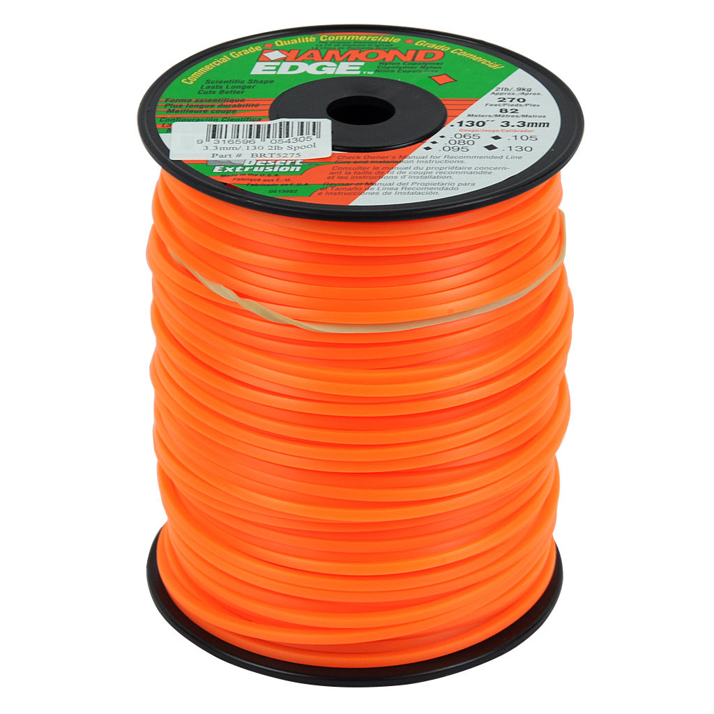 Diamond Edge BRT5275 trimmer line spool, .130 inch / 3.30mm square brushcutter cord, 91m length