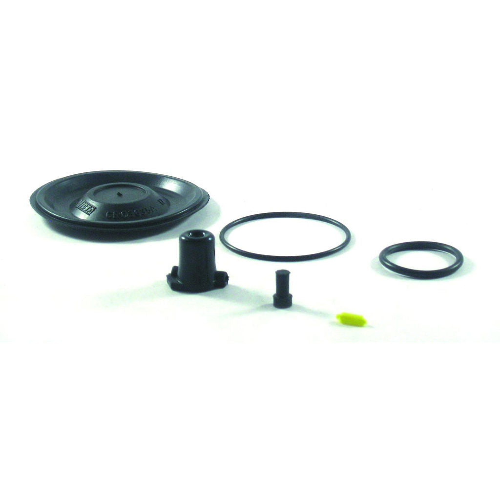 Victa late model carburettor repair kit CAM5313 showing float needle, O rings, diaphragm, cut off plug and cover