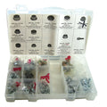 Clear container of assorted metal nuts, SKU CHC5452, 120-piece chainsaw guide bar nut kit