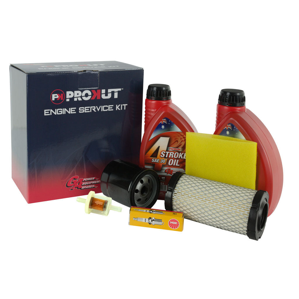Engine service kit ESK8253 with air filter, oil filter, fuel filter, spark plug and PROKUT SAE 30 oil bottles