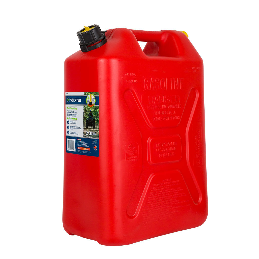 Red plastic Scepter 20 litre jerry can with handle and spout, SKU FUE5628