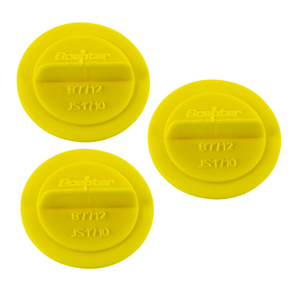 Scepter inner cap plate kit FUE8275 retail pack showing three cap plates for fuel container spouts