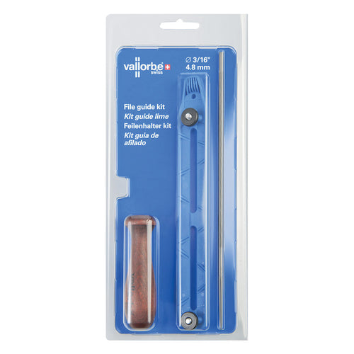 VALLORBE 5/32 inch file guide kit GAF37534 in blister pack with round file, guide frame and wooden handle