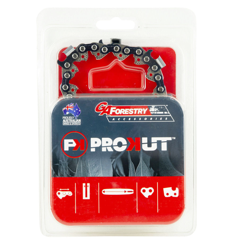 PROKUT 48F full-chisel chainsaw chain loop, 3/8 pitch .058 gauge 93 drive links, SKU GAF48F093DL in retail blister pack