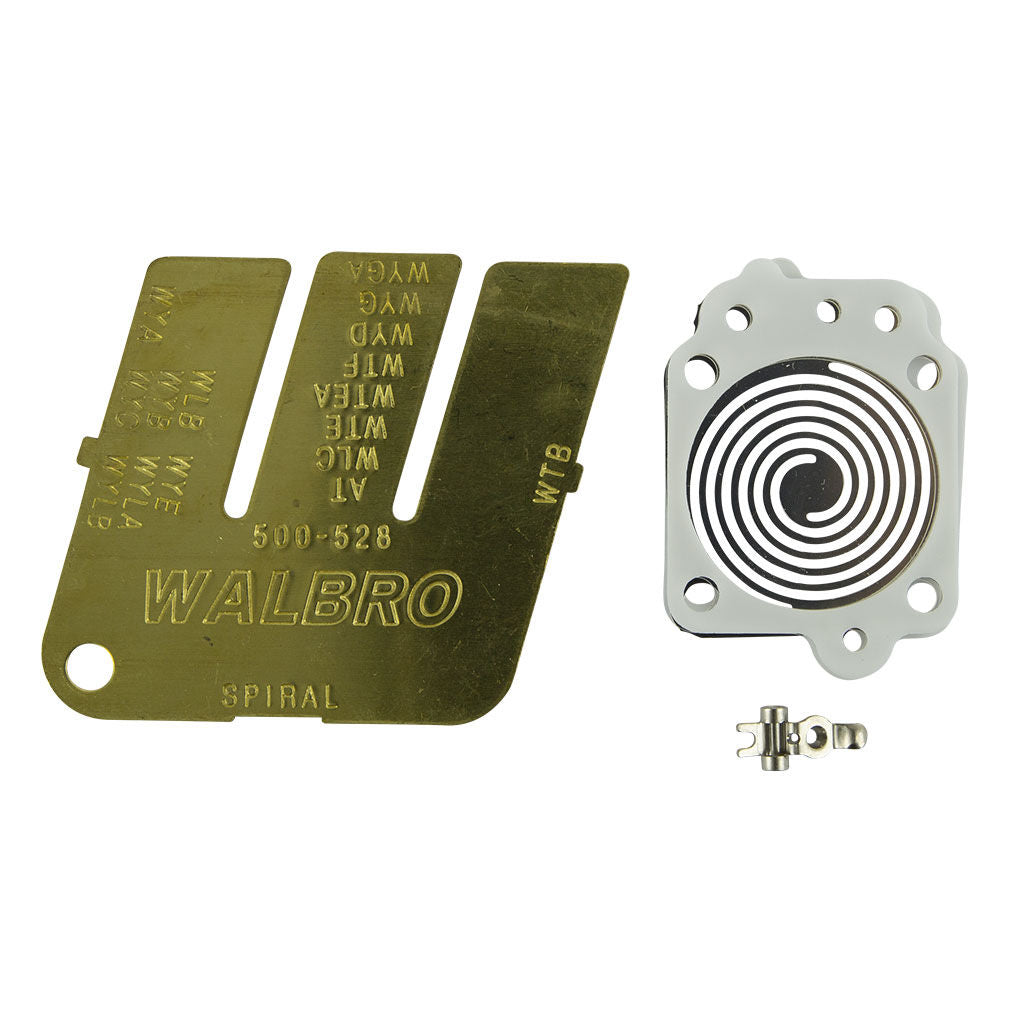 Walbro K4-WYTA spiral metering diaphragm upgrade kit with brass W gauge, gaskets and metering lever in installation sleeve