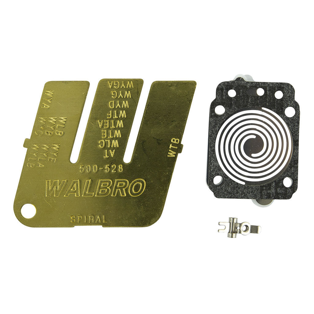 Genuine Walbro K5-WYTA spiral metering diaphragm upgrade kit with gaskets, metering lever and brass W gauge in installation