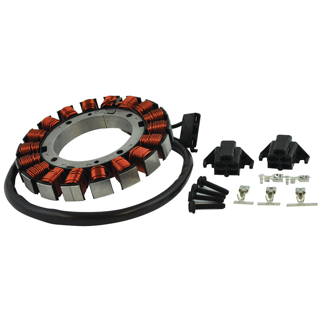Kohler 25 AMP stator kit KOH2808502-S with screws, connectors and terminals laid out for display