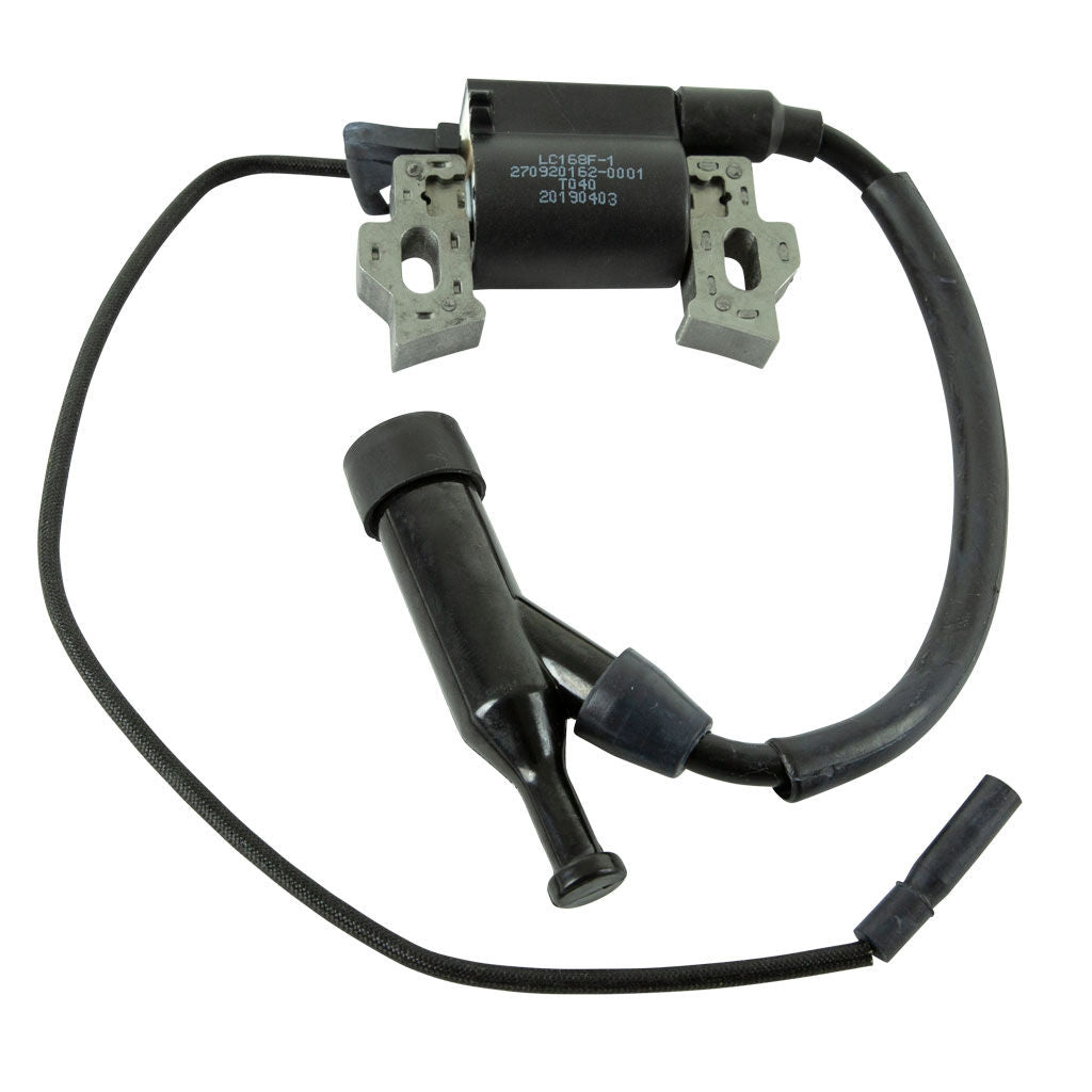 LONCIN ignition coil assembly part LON270920162-T040 shown as a small black engine ignition coil with laminated core