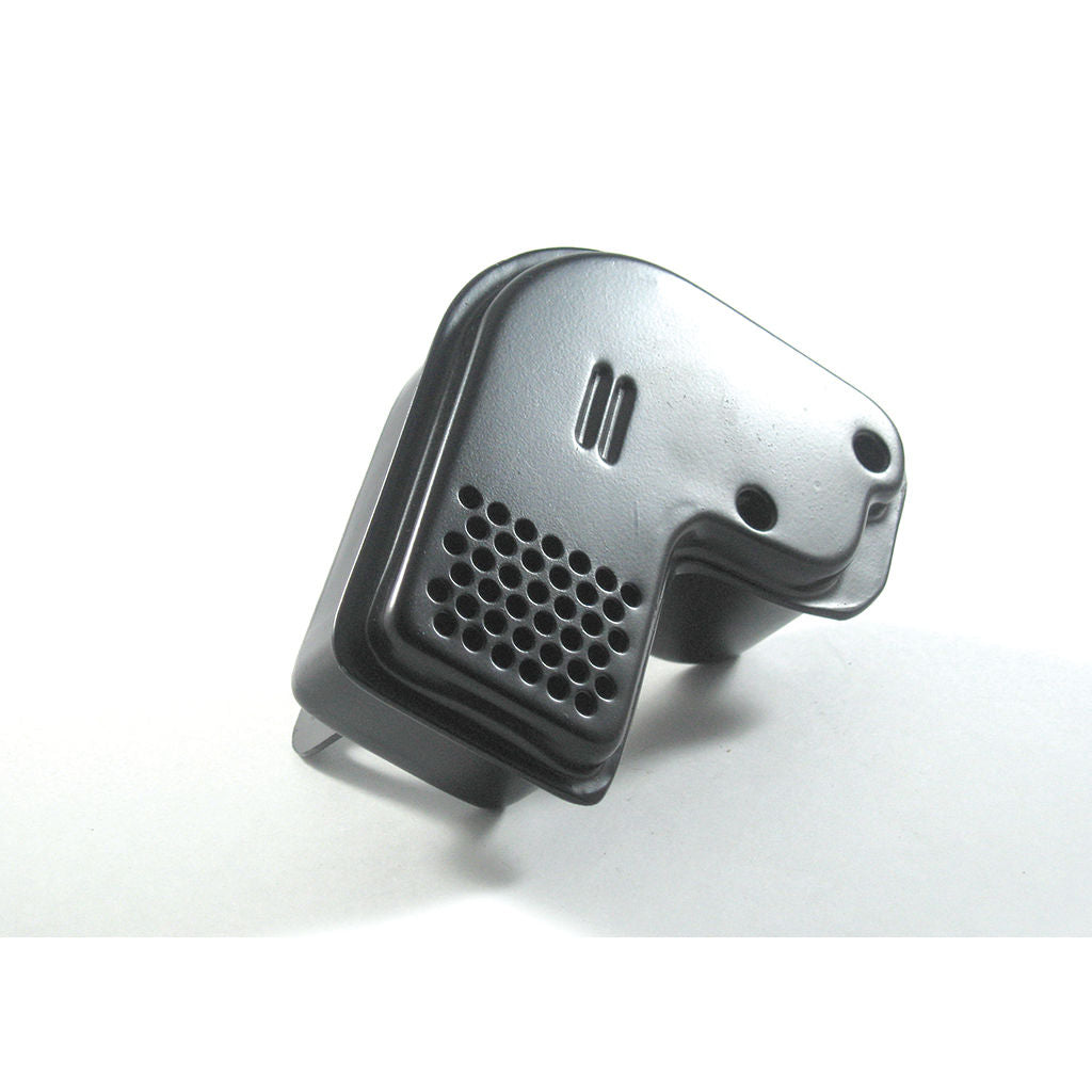Metal Tecumseh replacement muffler with mounting flange, SKU MUF758, for small engine exhaust systems
