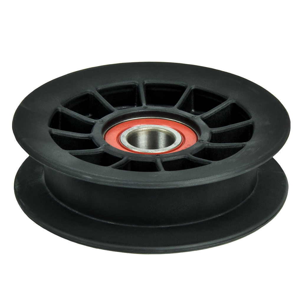 Plastic flat idler pulley SKU PUL7807 with 102mm outer diameter for Hustler mowers
