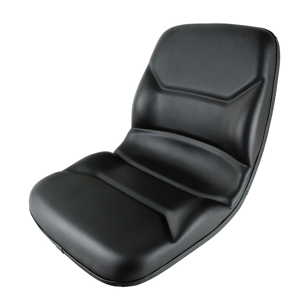 Black high back ride-on lawn mower seat, SKU SEA8127, with PVC cover and multi-hole mounting pattern