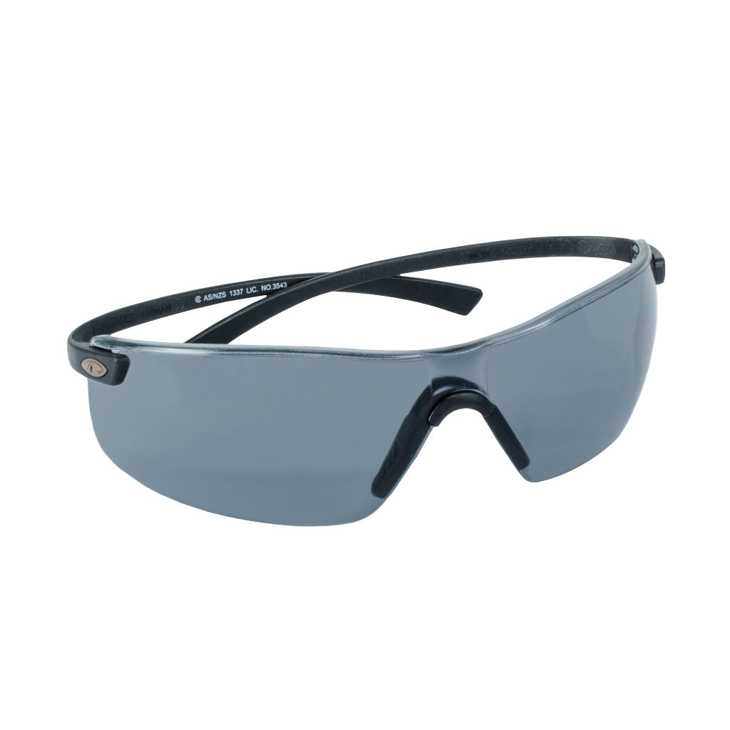 Viva smoke lens safety glasses SUN6988 with rimless sporty wrap-around frame and clear smoke-tinted lens
