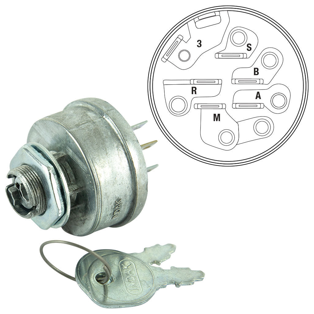 Six pin three position ignition switch with key slot, replacement part for Kohler and Toro Wheelhorse, SKU SWT5866