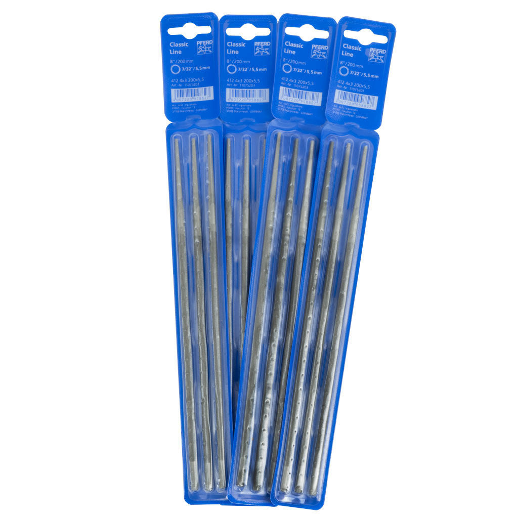 PFERD 7/32 inch round chainsaw files, 8 inch long, dozen pack in plastic sleeves, SKU TOL8076