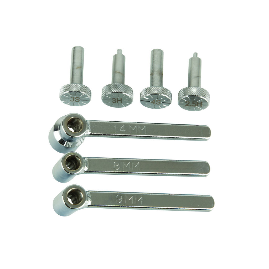TOL8092 tappet adjuster tool kit with assorted 8 mm, 9 mm, 14 mm and hex adjuster tools laid out