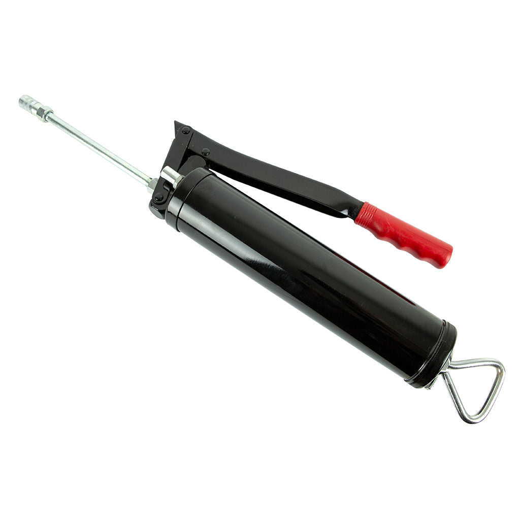 GA professional lever action grease gun TOL8431 with cylindrical barrel and lever handle, shown with 450gm grease cartridge