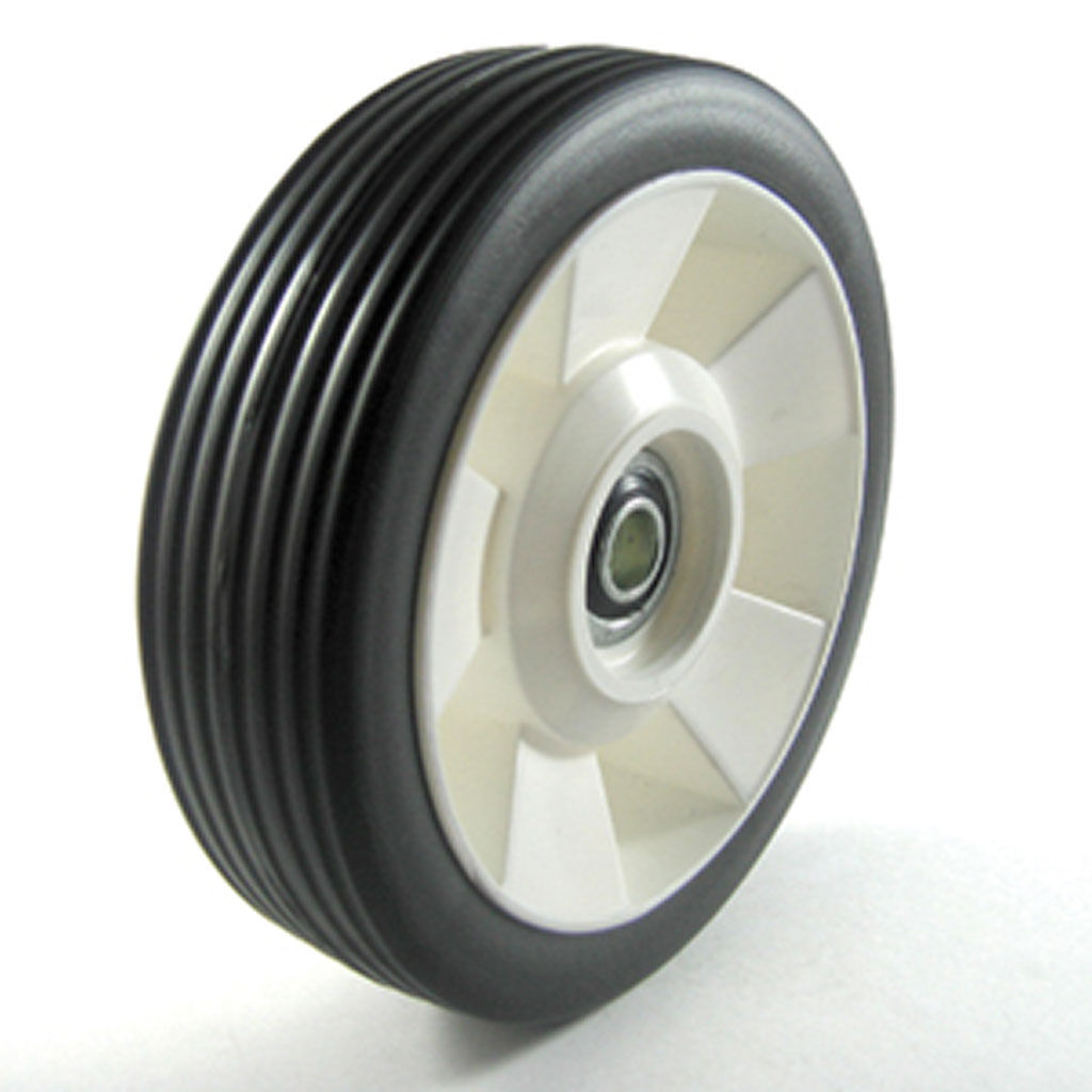 GA universal 6 inch plastic mower wheel SKU WWP3995 with WWP2382 ball bearings, shown as a round black wheel