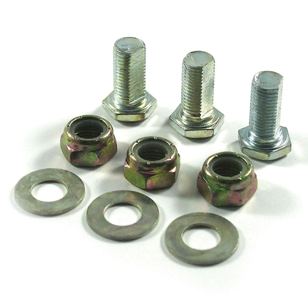 Skin-packed Scott Bonnar 3 bolt and nut set BBN444 with three bolts, three 3/8 inch washers and three 3/8 inch nuts