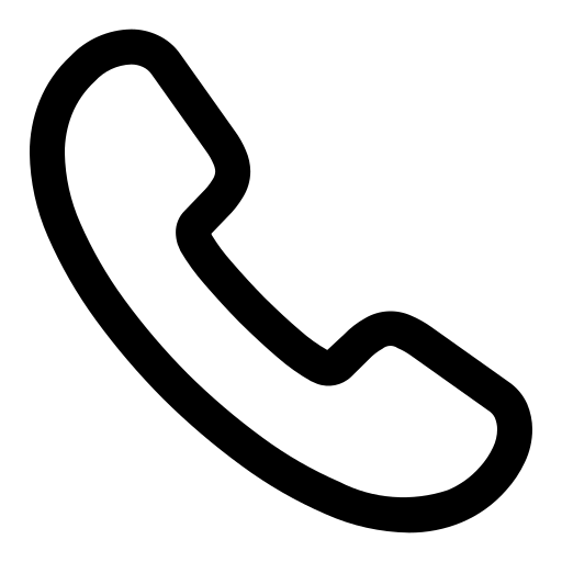 A black phone icon with a white outline on a solid black background.