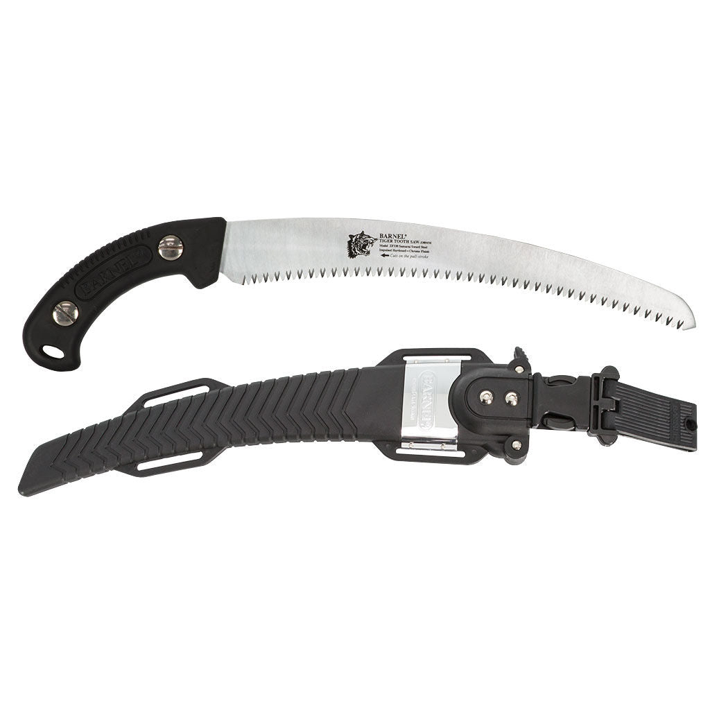 Barnel USA tri-edged curved fixed blade handsaw with TPR handle and sheath, 13 inch 330 mm blade, SKU PRNZF330